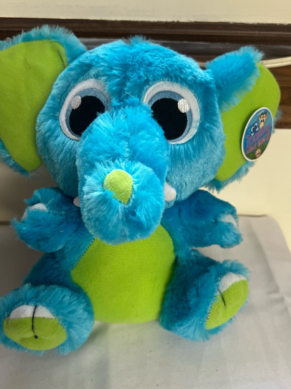 Drunk Elephant Bright Turquoise Plush Elephant with Lime Accents